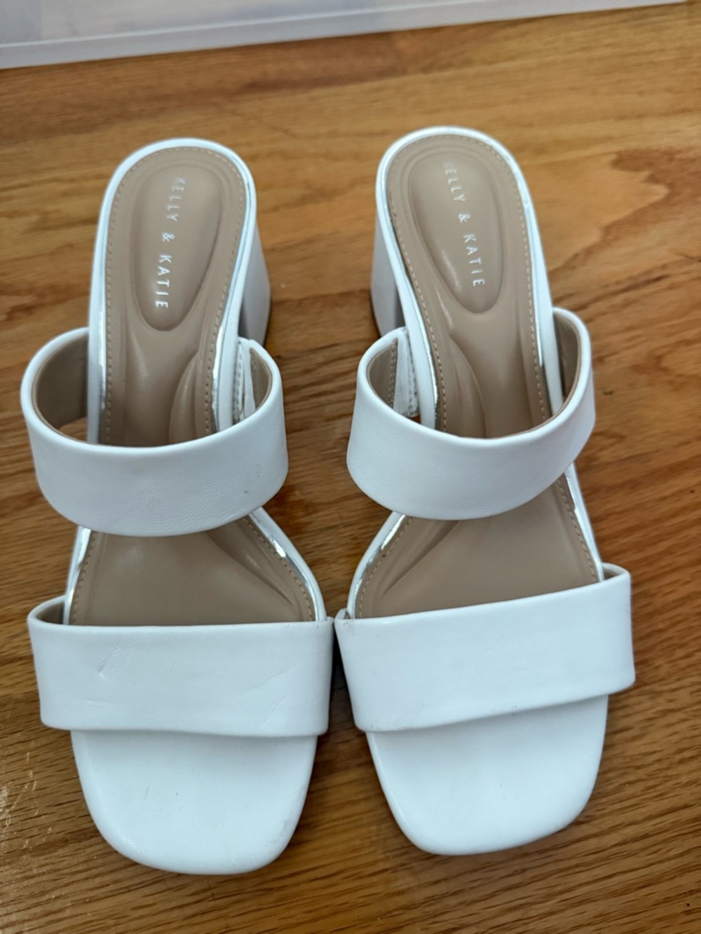 Kelly & Katie White Double-Strap Block Heel Mules - Picture 3 of 5